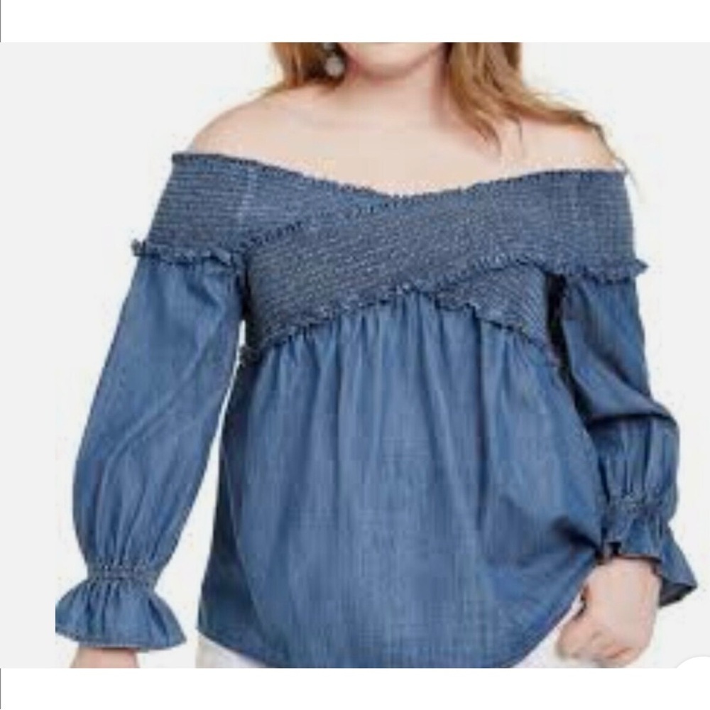 NWT INC INTERNACIONAL CONCEPTS ME Women's Blue Off-Shoulder Top